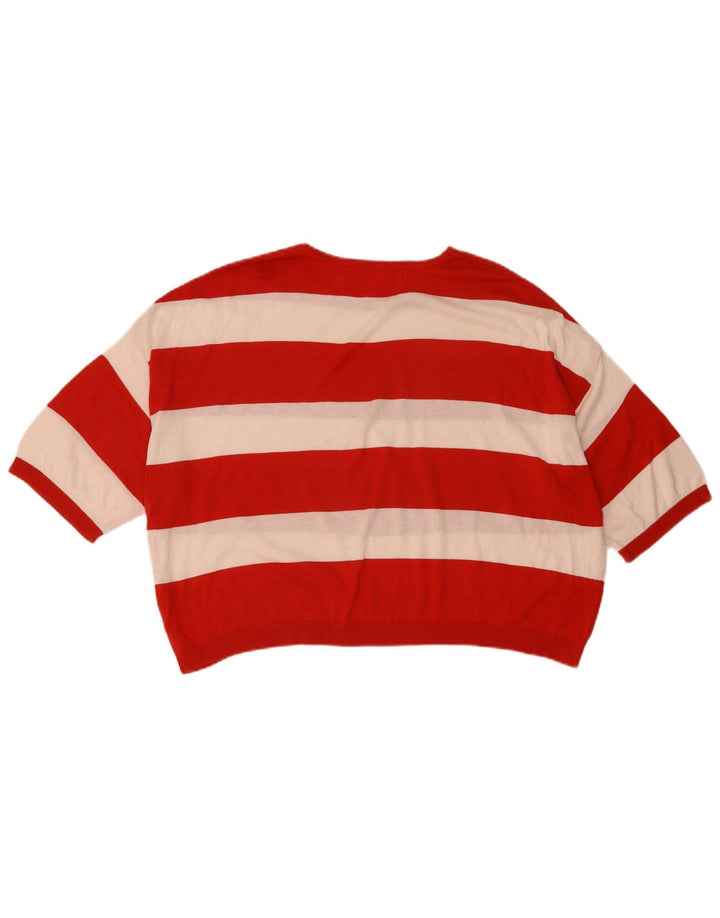 Zara Womens Oversized Crop Crew Neck Jumper Sweater UK 14 Medium Red