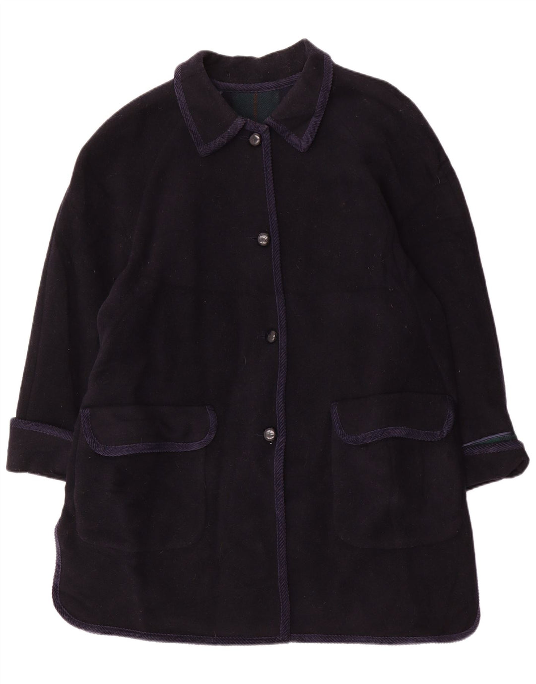 Vintage Womens Overcoat UK 20 2XL Navy Blue Wool
