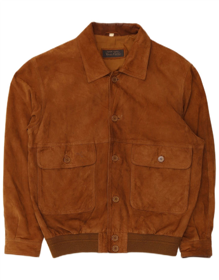 Vintage Mens Suede Bomber Jacket IT 50 Large Brown Leather