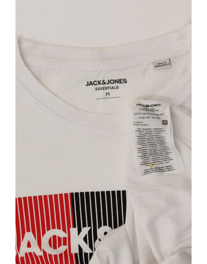 JACK & JONES Mens Graphic T-Shirt Top Medium White Cotton