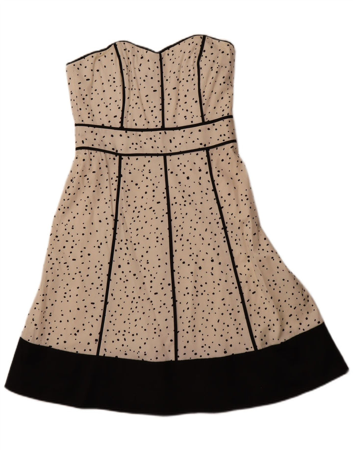COAST Damen Trägerloses Kleid UK 12 Mittelweiß gepunktete Baumwolle