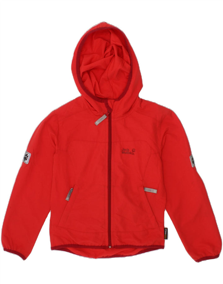 JACK WOLFSKIN Girls Hooded Rain Jacket 7-8 Years Red Polyester Vintage Jack Wolfskin and Second-Hand Jack Wolfskin from Messina Hembry 