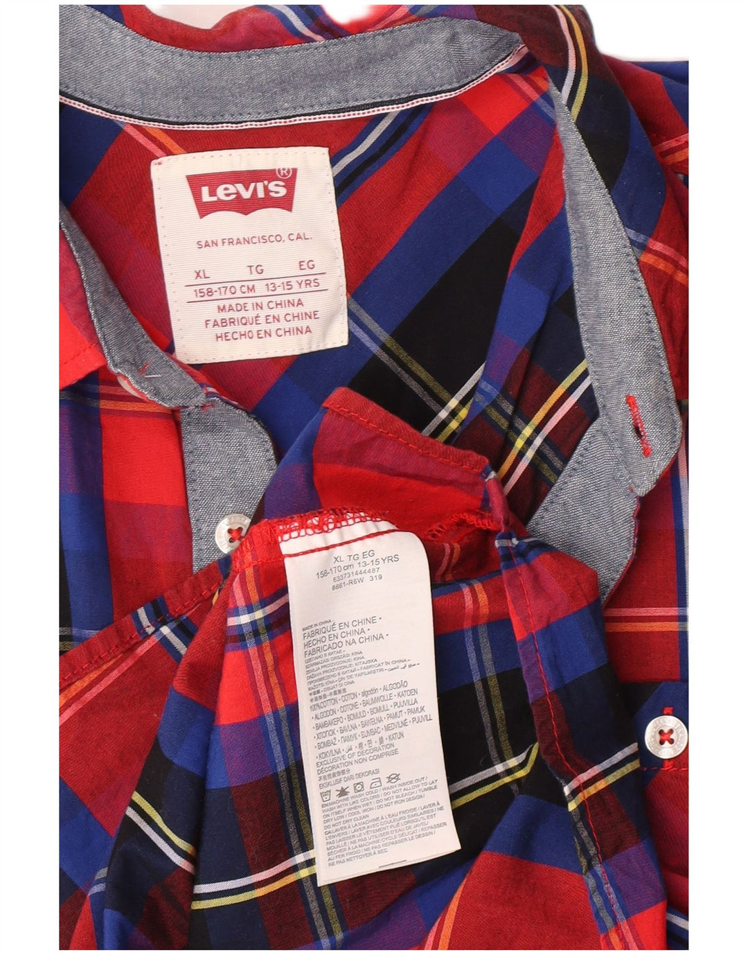 Levi's Boys Shirt 13-14 Years XL Red Check Cotton