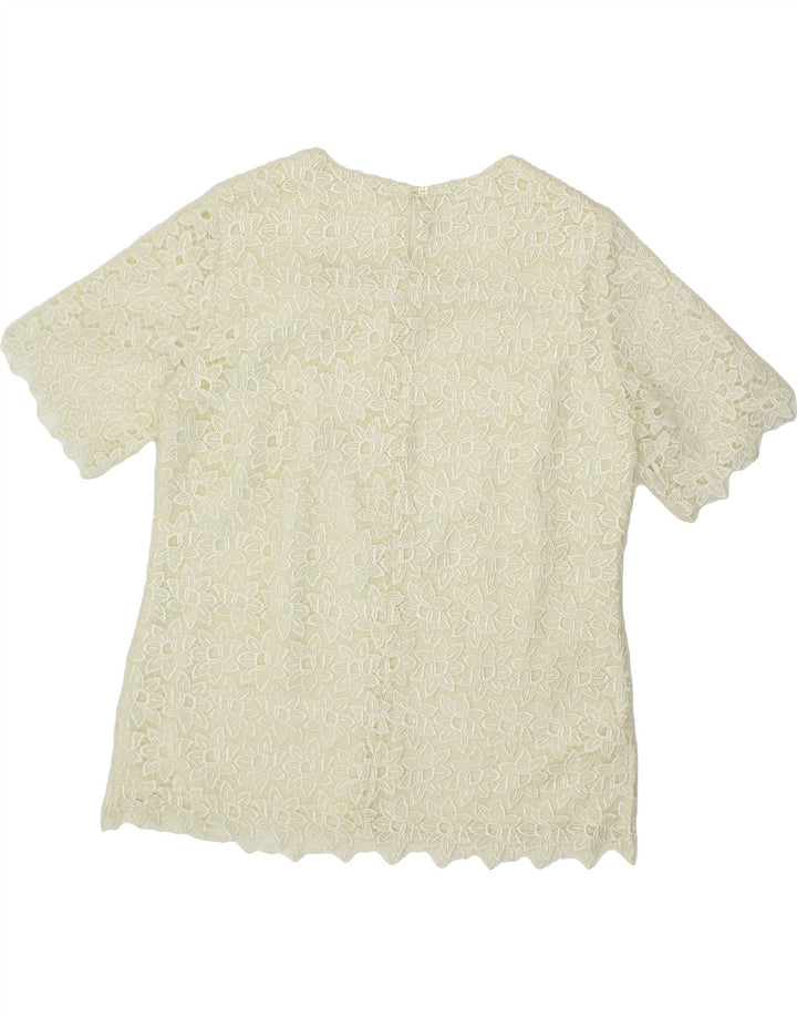 VINTAGE Womens Blouse Top UK 14/16 Large White Floral Polyester Vintage Vintage and Second-Hand Vintage from Messina Hembry 
