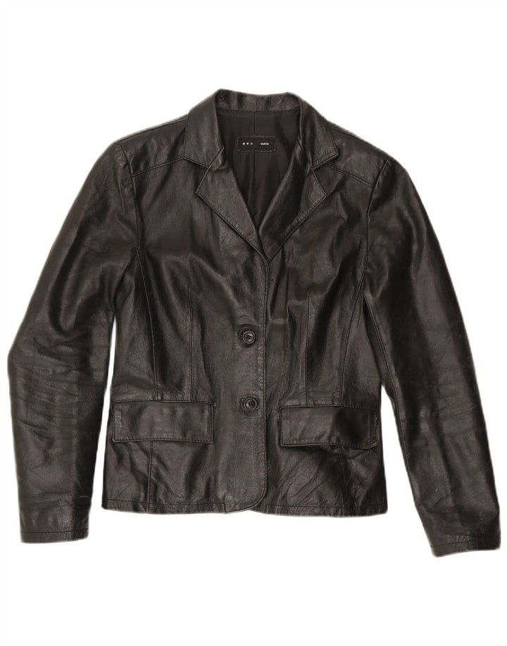 Sasch Veste blazer en cuir à 2 boutons pour femme UK 10 Petit cuir noir