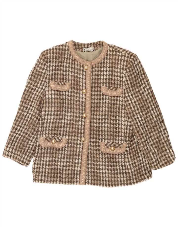 Vintage Womens 4 Button Blazer Jacket IT 46 Large Brown Houndstooth