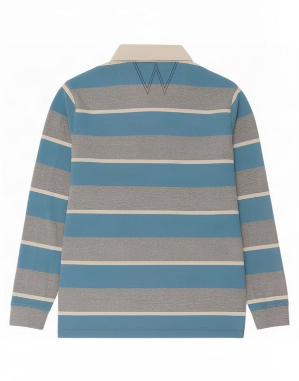 Polo da rugby da uomo a maniche lunghe Weird Fish, cotone a righe grandi blu