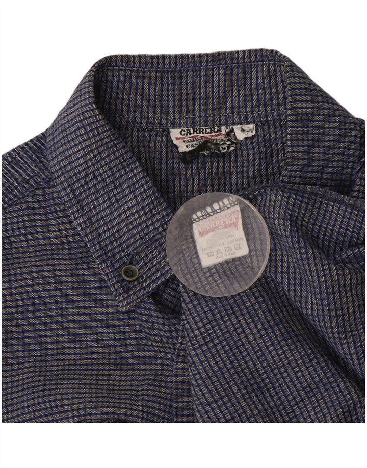 Carrera Mens Short Sleeve Shirt Medium Navy Blue Check Cotton