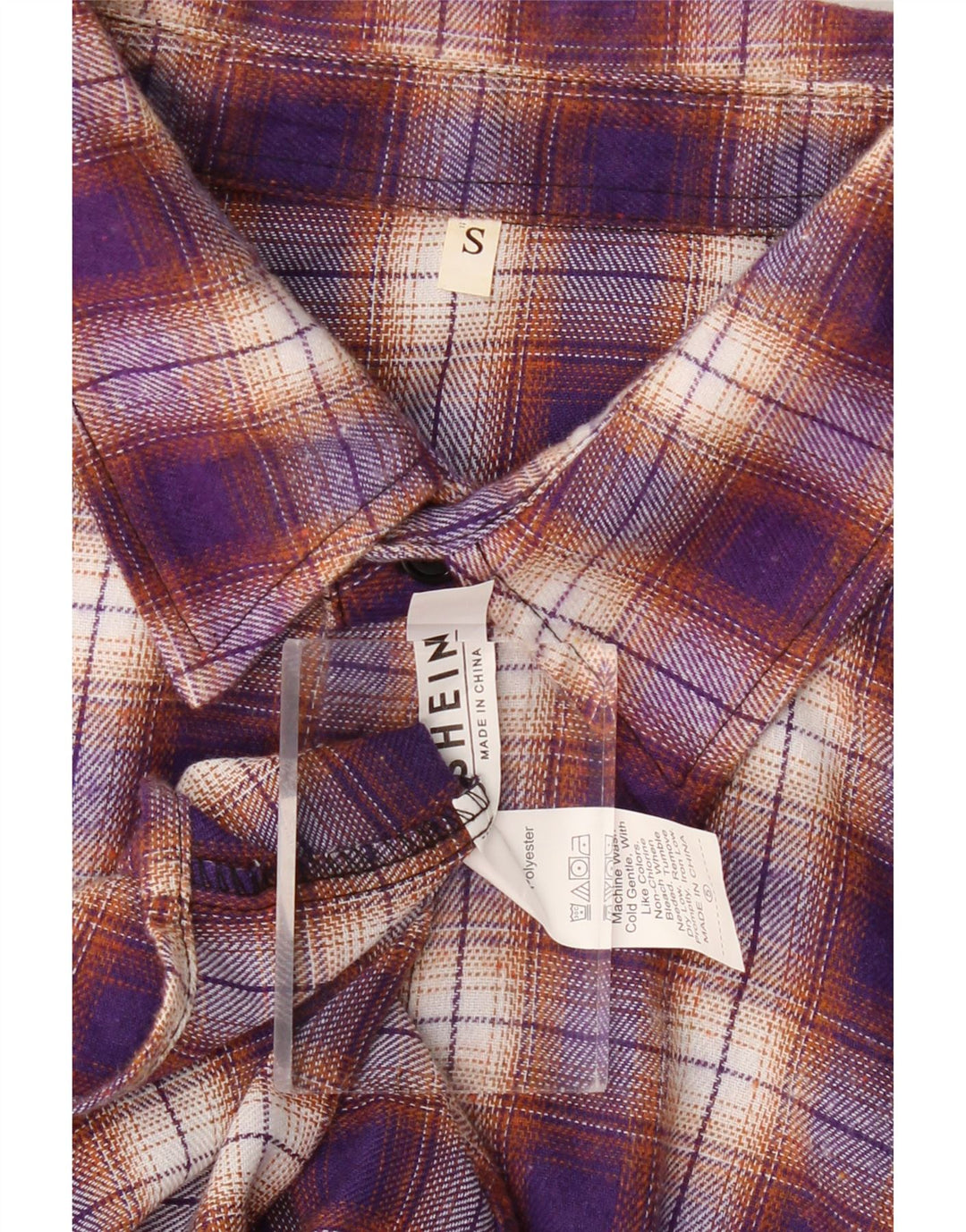 Shein Mens Flannel Shirt Small Purple Check Polyester