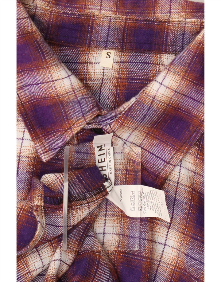 Shein Mens Flannel Shirt Small Purple Check Polyester
