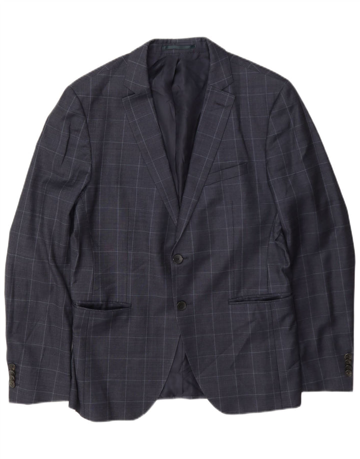 Jaqueta Blazer Masculina Hugo Boss com 2 Botões Reino Unido 50 Grande Azul Marinho Xadrez