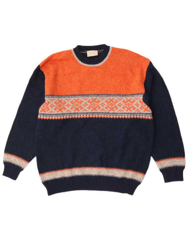 vintage Mens Crew Neck Jumper Pull Grande Marine Colorblock Laine
