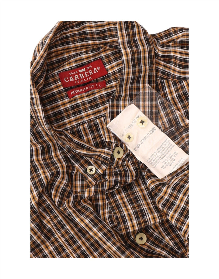 Carrera Mens Regular Fit Flannel Shirt Large Brown Check Cotton