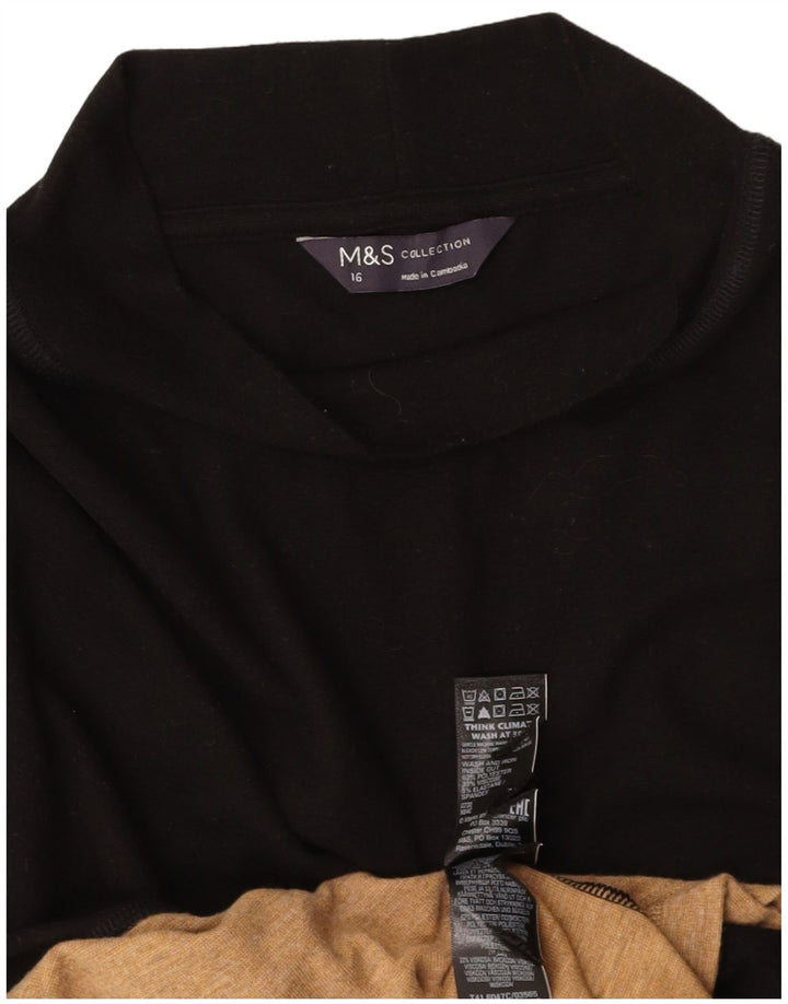MARKS & SPENCER Womens Blouse Top UK 16 Large Black Colourblock Polyester