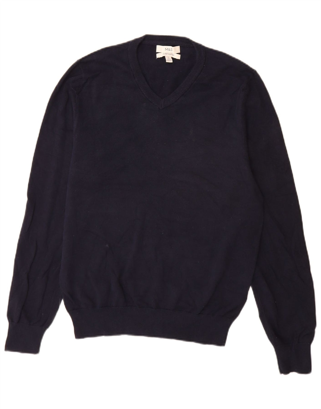 Marks & Spencer Mens V-Neck Jumper Sweater Small Navy Blue Cotton