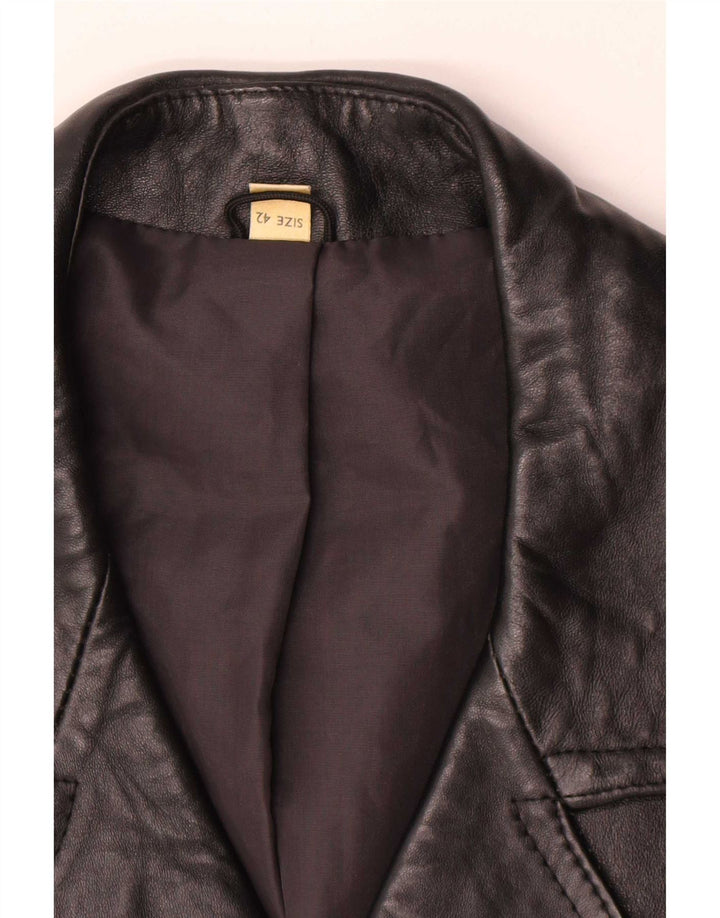 Vintage Damen Ledermantel IT 42 Medium Schwarz
