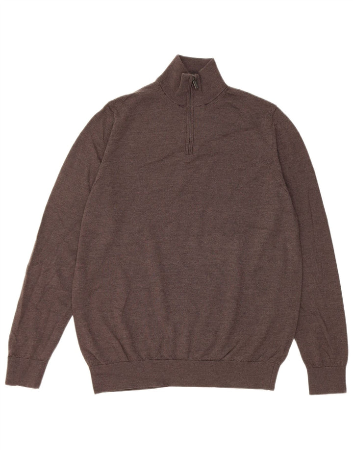 Marks & Spencer Mens Autograph Zip Neck Jumper Sweater Large Brown