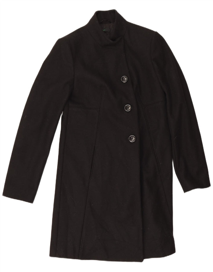 Benetton Womens Overcoat IT 42 Medium Black Wool