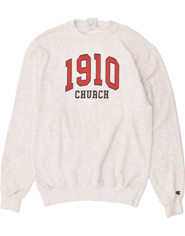 CHAMPION Mens Graphic Sweatshirt Jumper Medium Grey Cotton Vintage Champion and Second-Hand Champion from Messina Hembry 