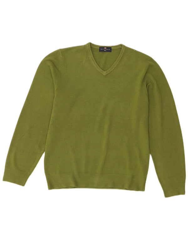 Marks & Spencer Mens Blue Harbour V-Neck Jumper Sweater Medium Green