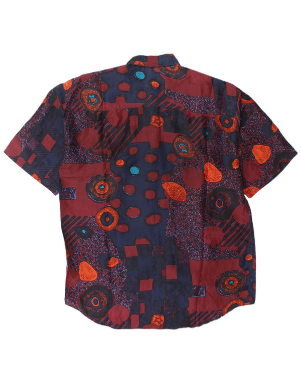 Vintage Mens Short Sleeve Shirt Medium Multicoloured Geometric Silk