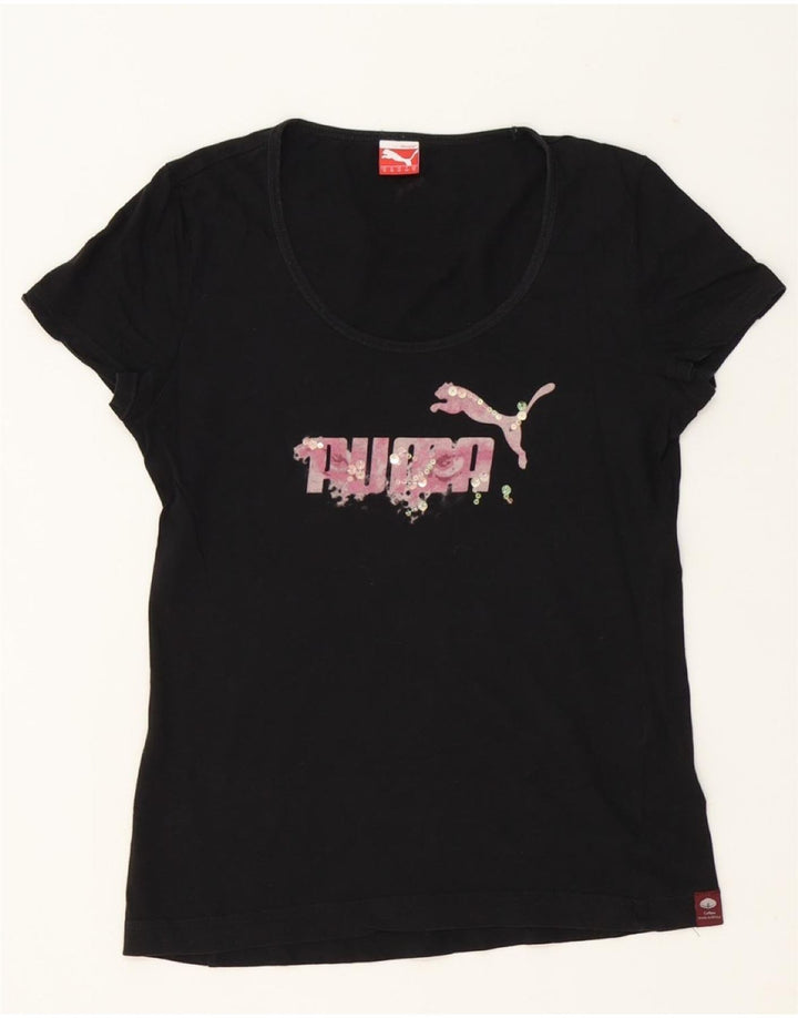 PUMA Womens Graphic T-Shirt Top UK 12 Medium Black Vintage Puma and Second-Hand Puma from Messina Hembry 