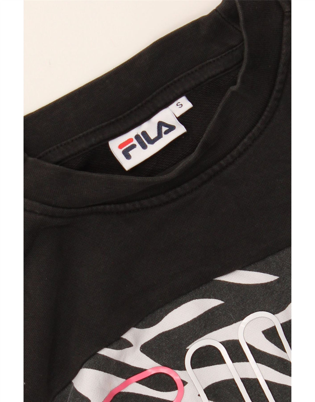 FILA Womens Oversized Sweatshirt Jumper UK 10 Small Black Colourblock Vintage Fila and Second-Hand Fila from Messina Hembry 