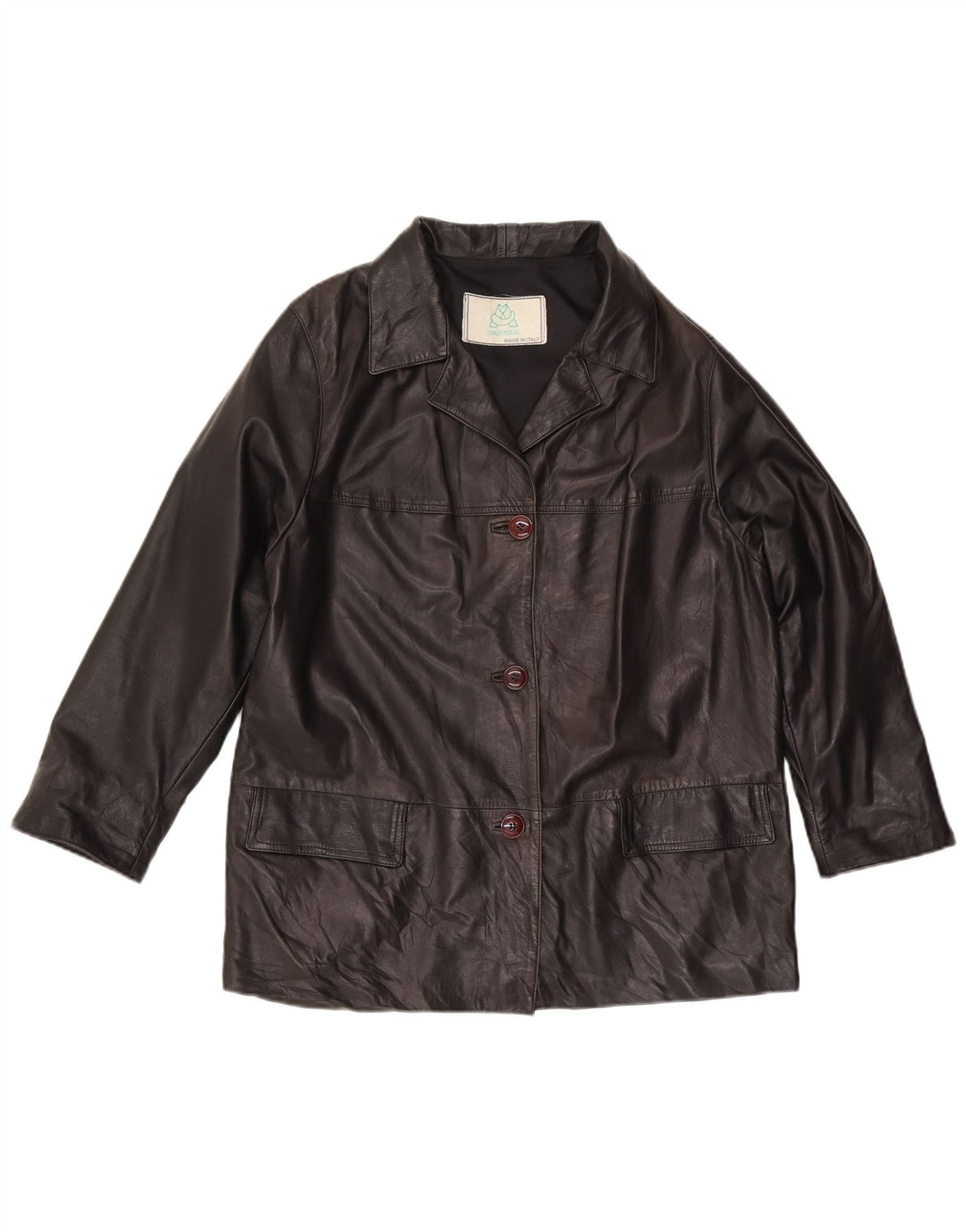 veste en cuir femme vintage UK 16 Grand Noir