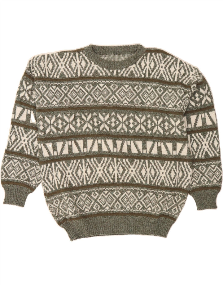 VINTAGE Mens Crew Neck Jumper Sweater IT 50 Medium Grey Fair Isle Vintage Vintage and Second-Hand Vintage from Messina Hembry 