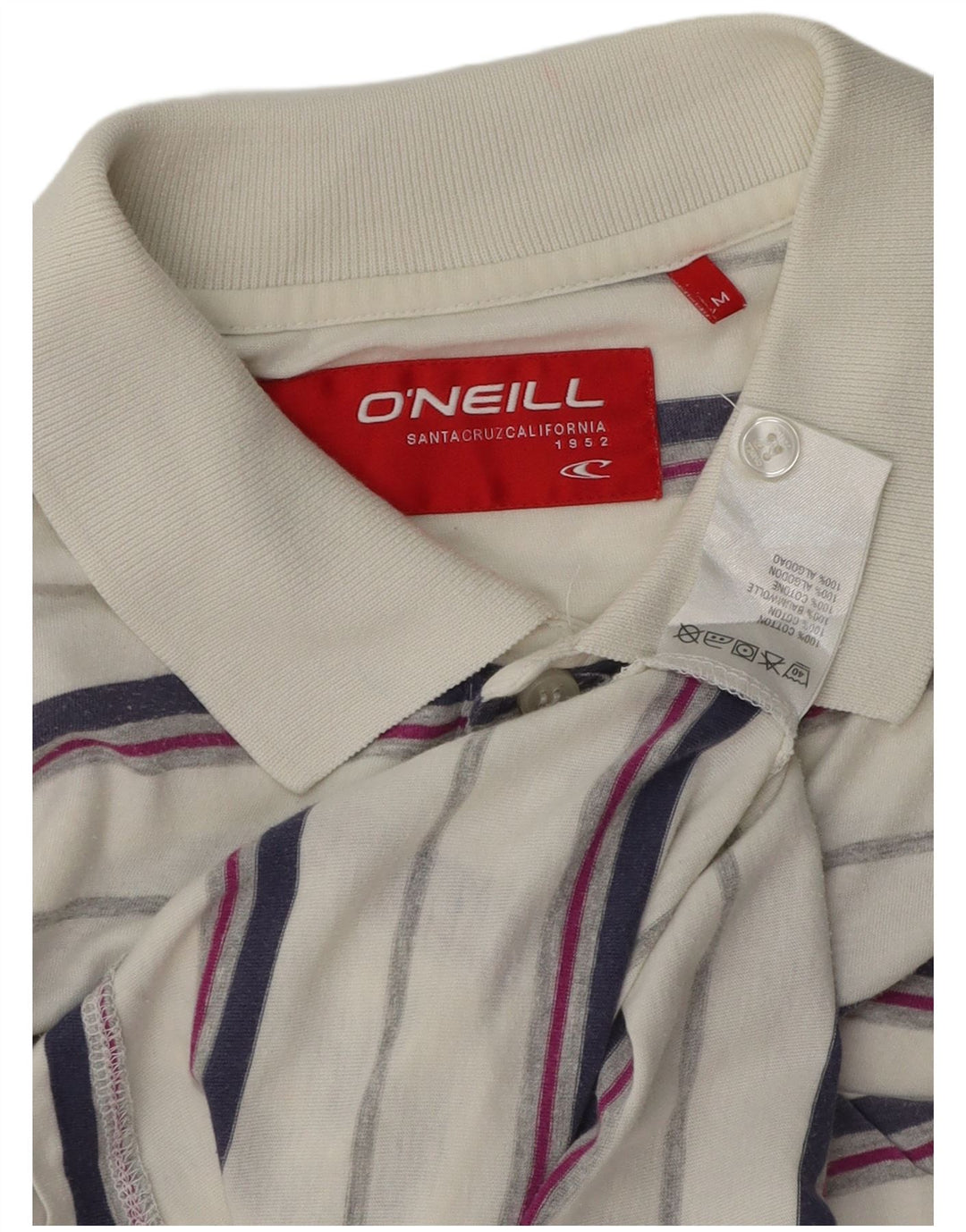 O'Neill Mens Polo Shirt Medium White Striped Cotton