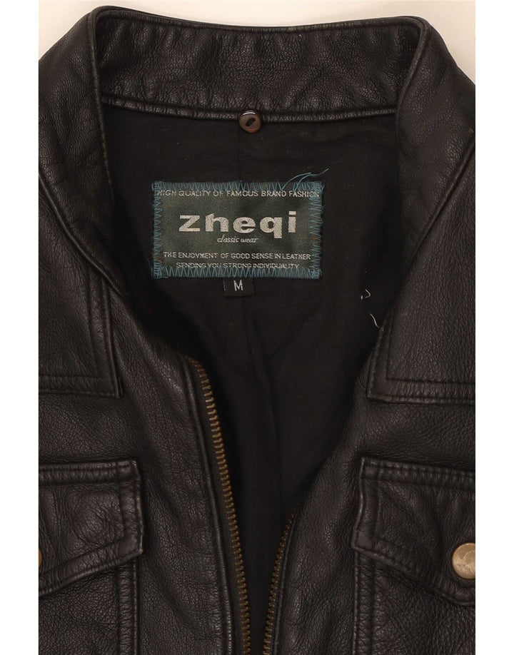 Vintage mujer biker chaqueta de cuero Reino Unido 12 Medio Negro