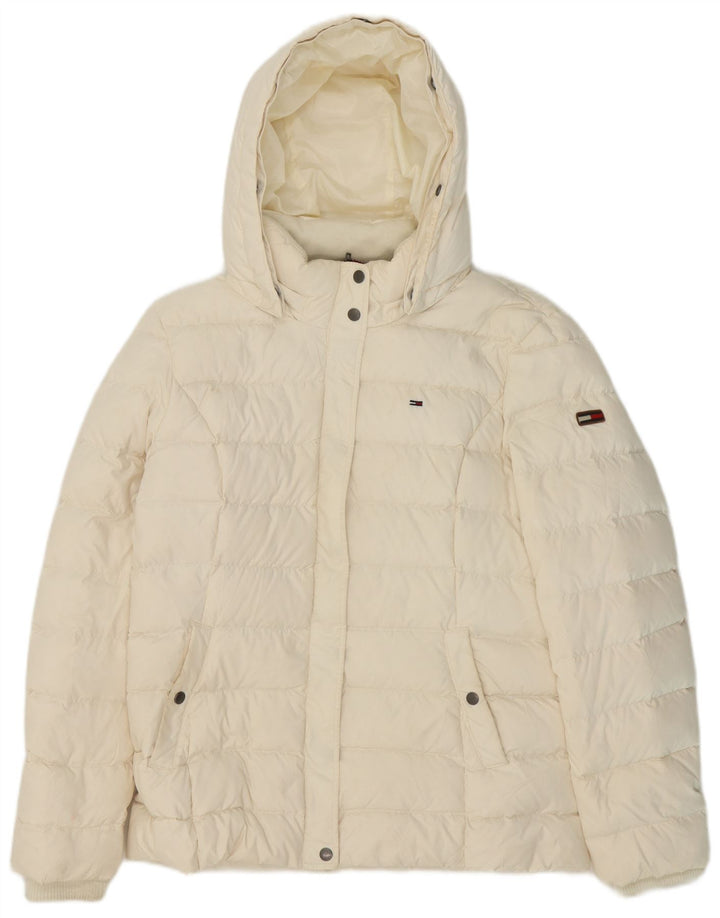 Tommy Hilfiger Womens Hooded Padded Jacket UK 18 XL White Polyester