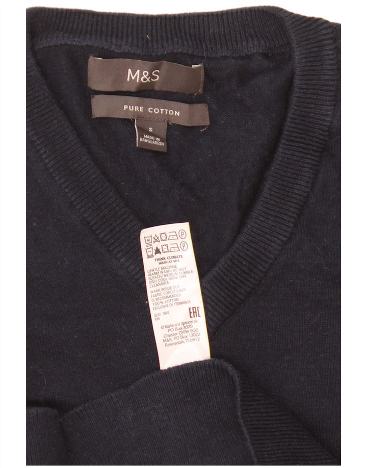 Marks & Spencer Mens V-Neck Jumper Sweater Small Navy Blue Cotton