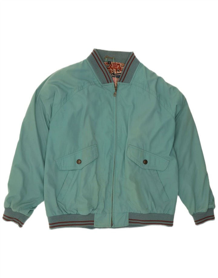 vintage Mens Bomber Jacket IT 54 2XL Bleu Rayé Polyester