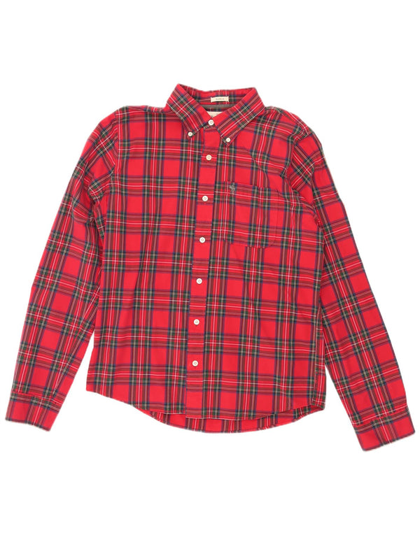 Abercrombie & Fitch Camisa de franela muscular para hombre XL Algodón a cuadros rojos