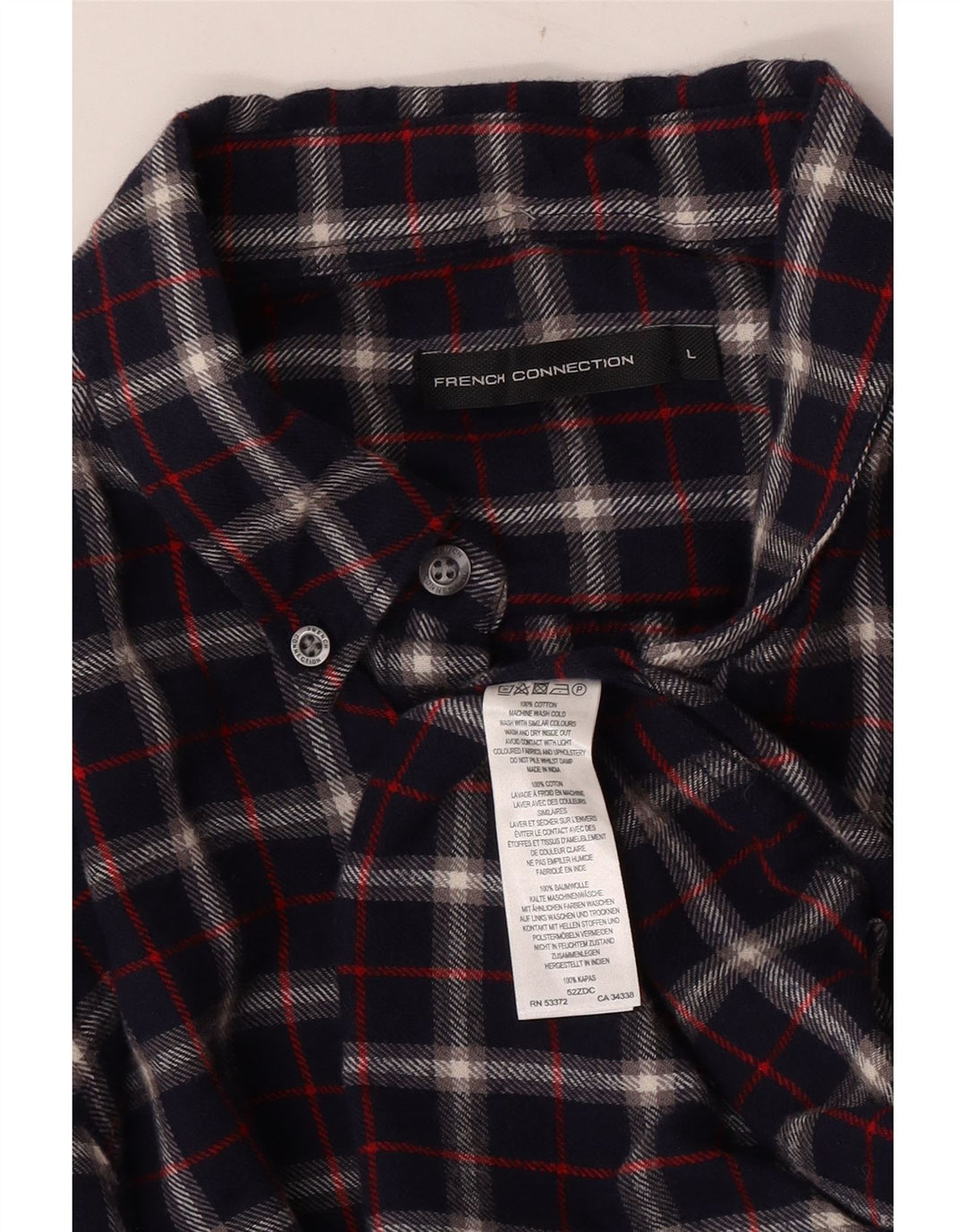 French Connection Mens Flannel Shirt Large Navy Blue Check Cotton