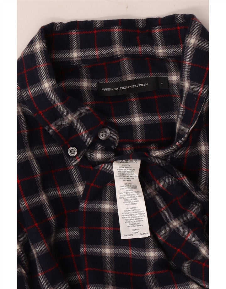 French Connection Mens Flannel Shirt Large Navy Blue Check Cotton