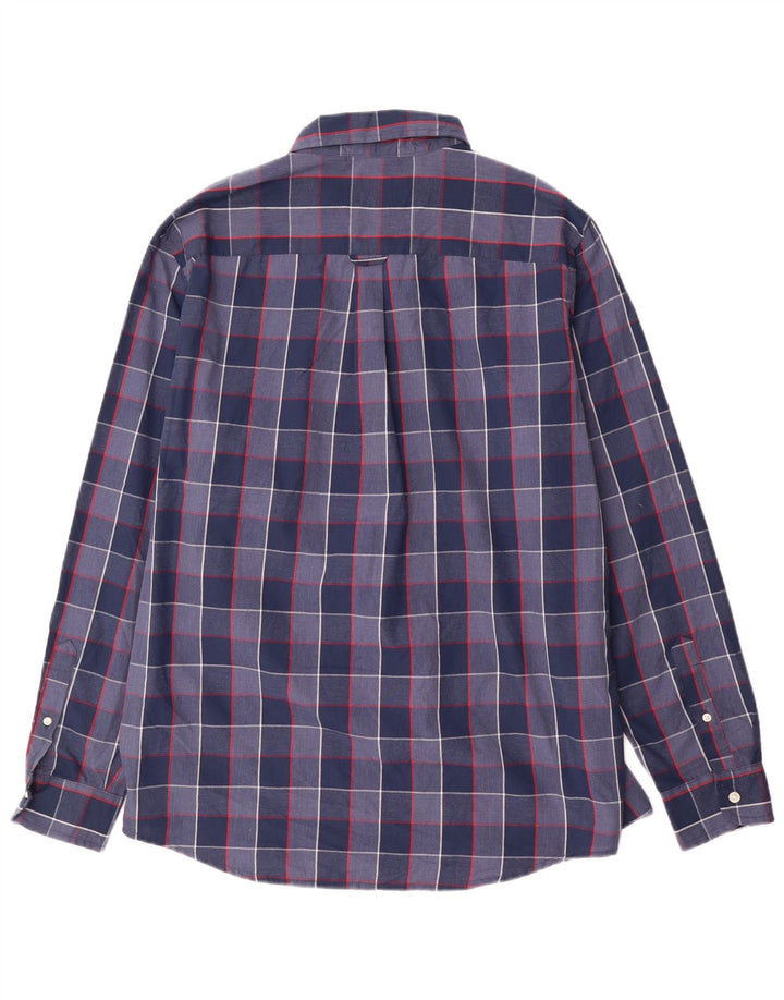 Chaps Mens Easy Care Shirt Large Navy Blue Check Cotton