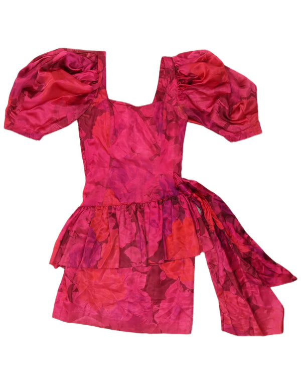 Vintage γυναικείο φόρεμα Peplum UK 10 Small Pink Floral Acetate