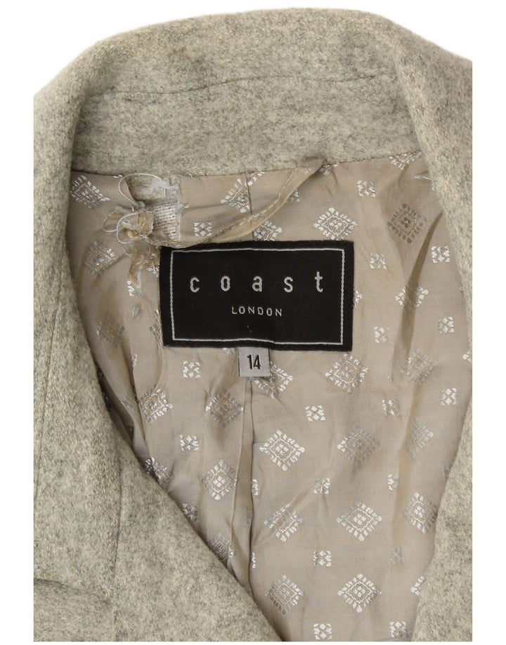 Coast Womens Double Breasted Coat UK 14 Large  Grey Virgin Wool