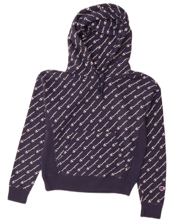 Champion Damen Reverse Weave Graphic Hoodie Pullover UK 10 Small Marineblau