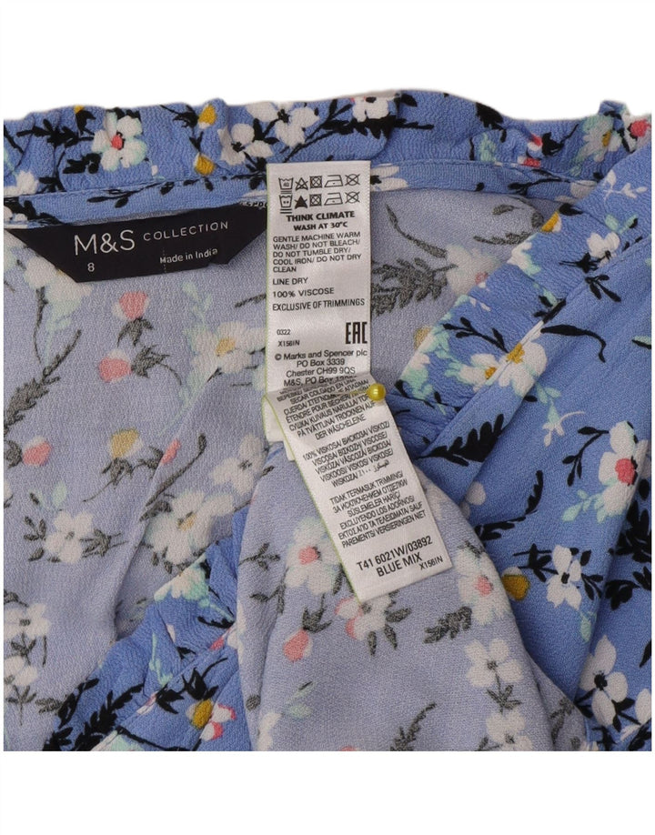 Marks & Spencer Womens Oversized Shirt Blouse UK 8 Small Blue Floral