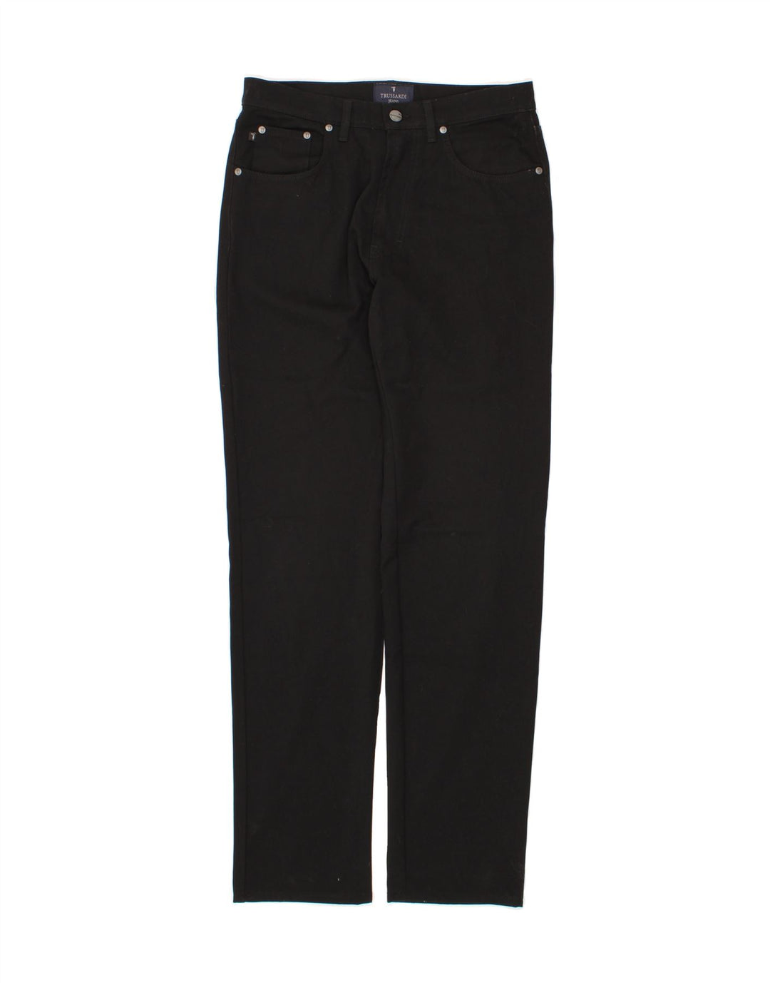 TRUSSARDI Mens Slim Casual Trousers W31 L34 Black Polyester Vintage Trussardi and Second-Hand Trussardi from Messina Hembry 