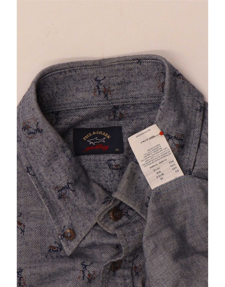 Paul & Shark Mens Abstract Pattern Shirt Size 39 Medium Blue Cotton