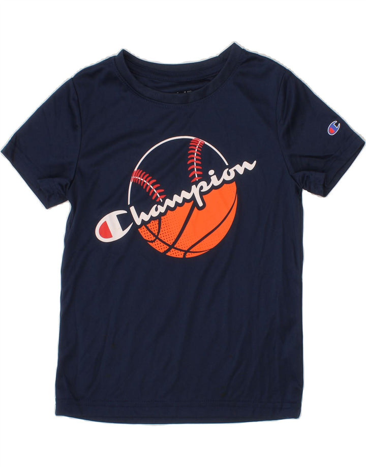 CHAMPION Boys Graphic T-Shirt Top 5-6 Years Navy Blue Polyester Vintage Champion and Second-Hand Champion from Messina Hembry 