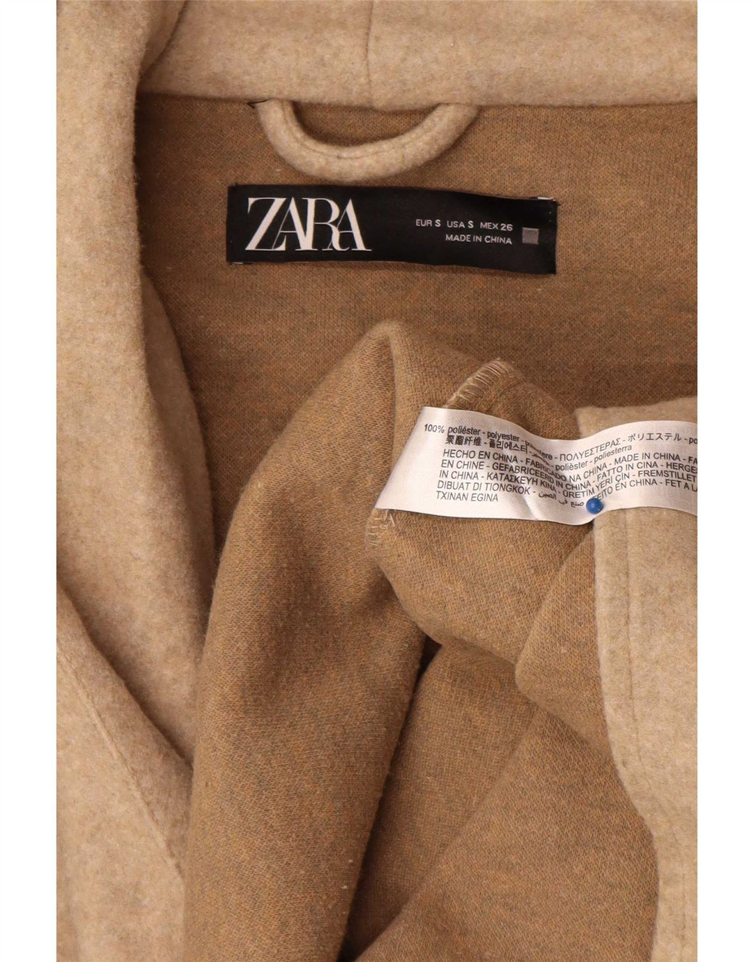 Zara Damen-Übergroßer Mantel mit Kapuze, UK 10, Größe S, Beige, Polyester