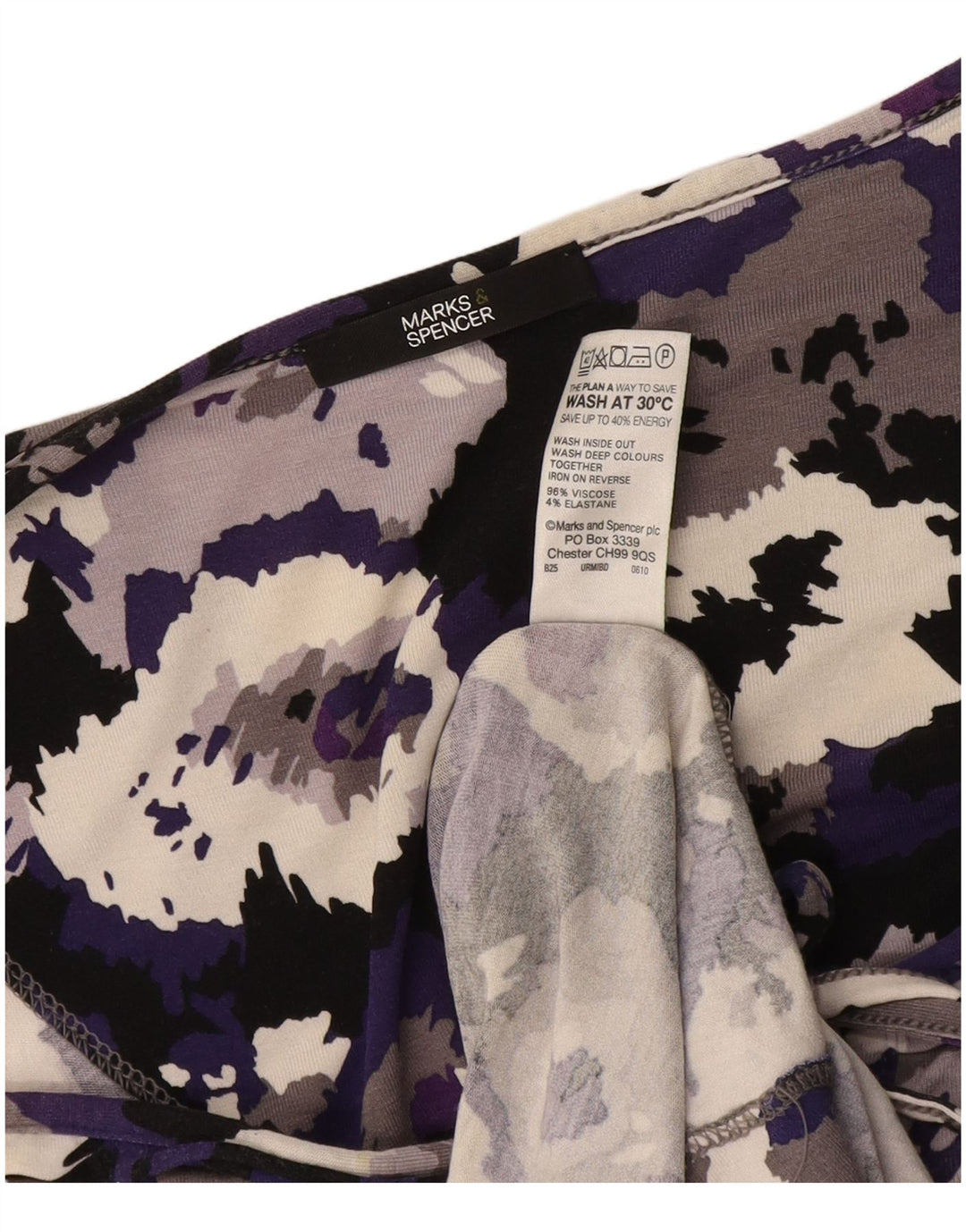 Marks & Spencer Womens 3/4 Sleeve Basic Dress UK 16 Large Purple Camouflage