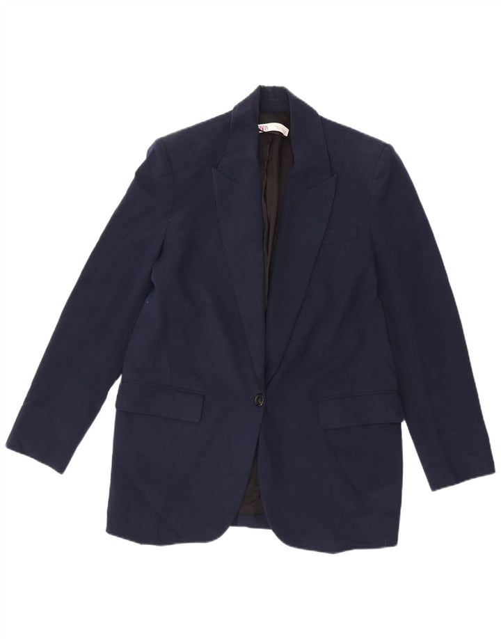 Zara Dame 1-knaps blazerjakke UK 6 XS marineblå polyester