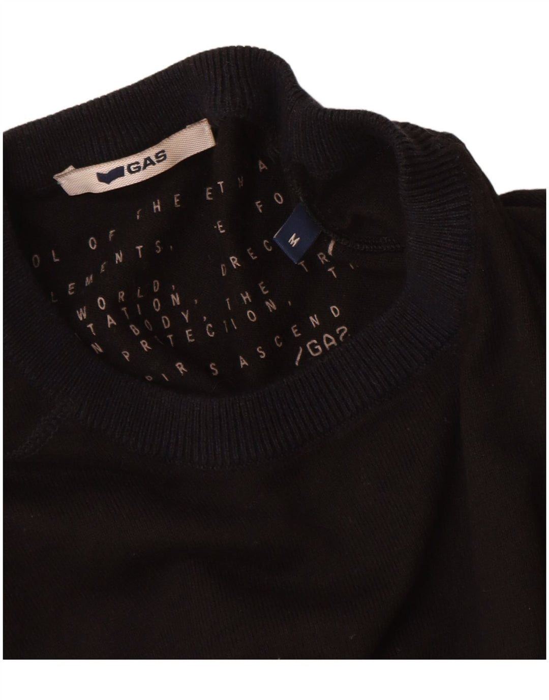 Gas Mens Crew Neck Jumper Sweater Medium Black Cotton