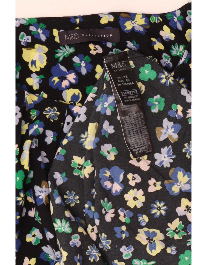 Marks & Spencer Damebluse Top UK 12 Medium Black Floral Polyester
